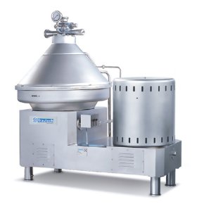 Separating centrifuge for separating milk into cream and skimmed milk