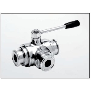 Three ways ball “L” valve ferrule CLAMP