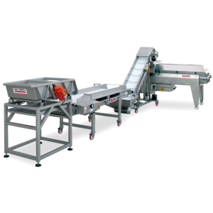 A set of devices for receiving, sorting and destemming grapes